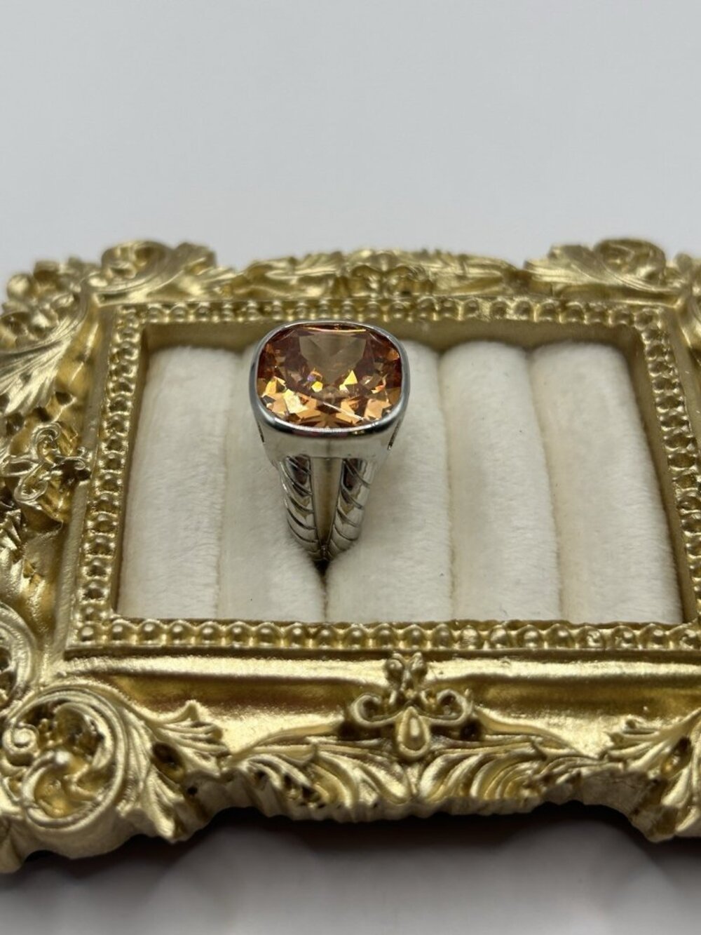 Silver Tone Ring Peach Size 6.5 Statement Jewelry Ring Cottagecore Romantic Love - Picture 6 of 12